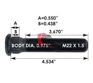 Шпилька колесная задняя OD=24.76mm/L=115.16mm/M22X1.5/VOLVO VNL/INTER 9200 Оригинал®, GUN W1270