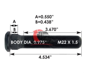 Шпилька колесная задняя OD=24.76mm/L=115.16mm/M22X1.5/VOLVO VNL/INTER 9200, 201.6156