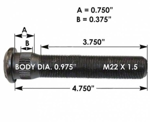 Шпилька ступицы п/прицепа OD=24,7mm/L=120,6mm/M22X1.5, 201.6157