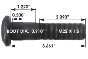 Шпилька колесная передняя OD=23.11mm/L=92.99mm/M22X1.5X9,5см FREIGHTLINER Оригинал®, CM  103193