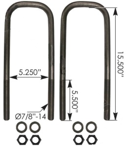 Стремянка рессоры тягача задняя 2 листа (2шт. с гайками) OD=22mm/L=393mm/S=133mm FTL, AUBK8866-154