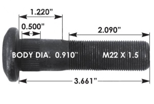 Шпилька колесная передняя OD=23.11mm/L=92.99mm/M22X1.5X9,5см FTL, CM  103193