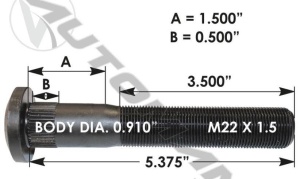Шпилька колесная задняя OD=23.11mm L=136.53mm M22X1.5 FREIGHTLINER, 201.6145