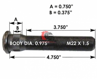 Шпилька ступицы п/прицепа OD=24,7mm/L=120,6mm/M22X1.5, 201.6157